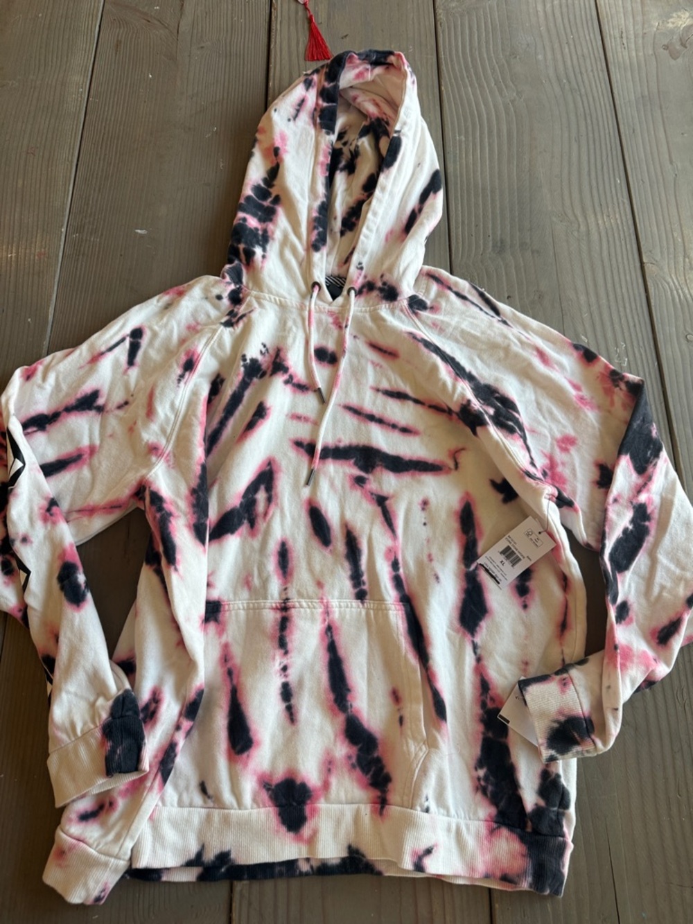 Volcom White Pullover with Black & Pink Tie-Dye